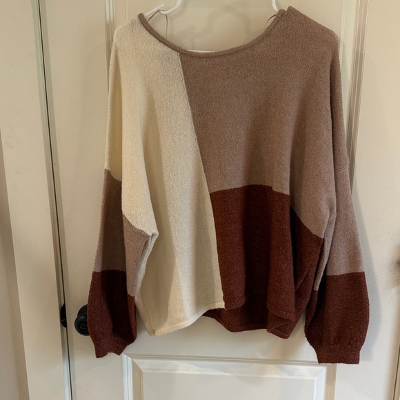 Blu Pepper Tri-Tone Sweater in Cream, Brown, and Tan - Picture 1 of 6